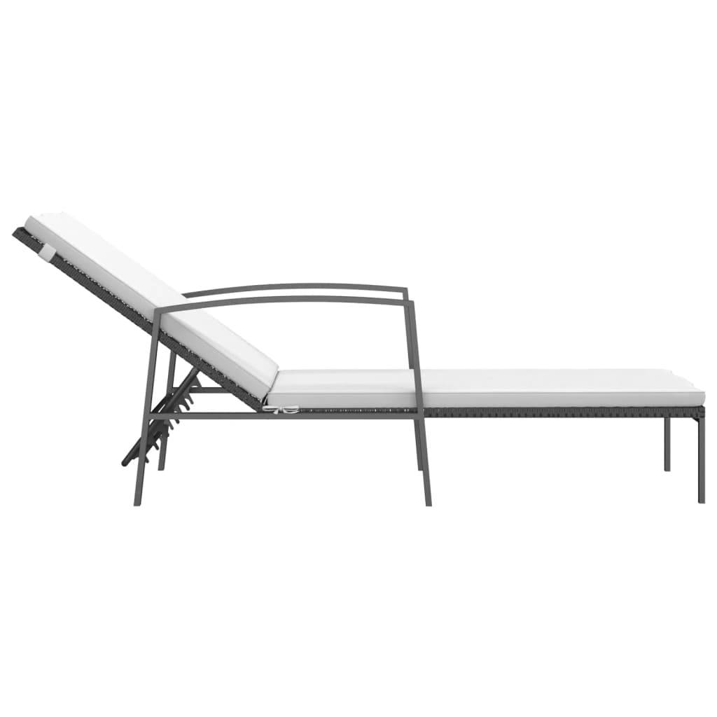 Helloshop26 - Transat chaise longue bain de soleil lit de jardin terrasse meuble d'extérieur avec coussin résine tressée noir - Imagen 3