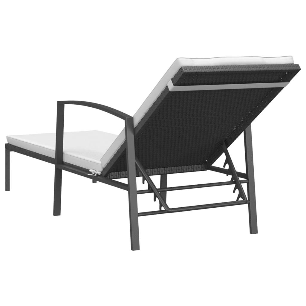 Helloshop26 - Transat chaise longue bain de soleil lit de jardin terrasse meuble d'extérieur avec coussin résine tressée noir - Imagen 4