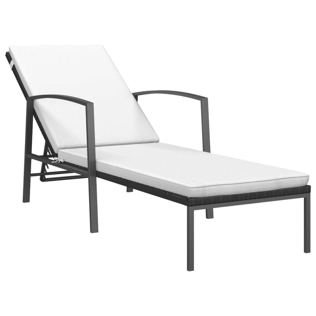 Helloshop26 - Transat chaise longue bain de soleil lit de jardin terrasse meuble d'extérieur avec coussin résine tressée noir - Imagen 1