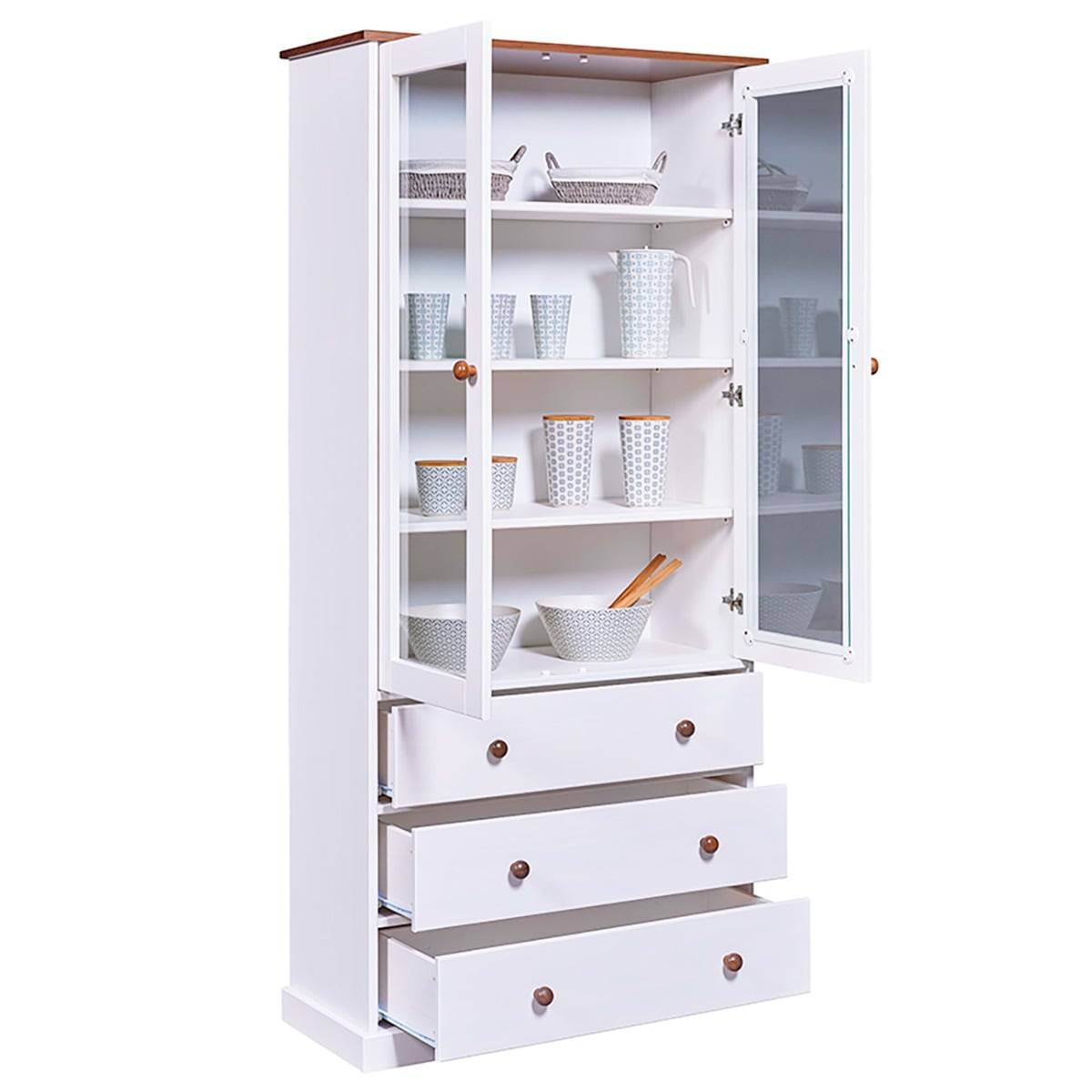 Vitrine 2 Portes 3 Tiroirs en MDF Laqué Blanc - SOCOA - Imagen 7