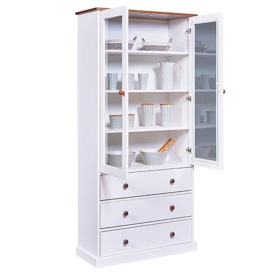 Vitrine 2 Portes 3 Tiroirs en MDF Laqué Blanc - SOCOA - Image 6