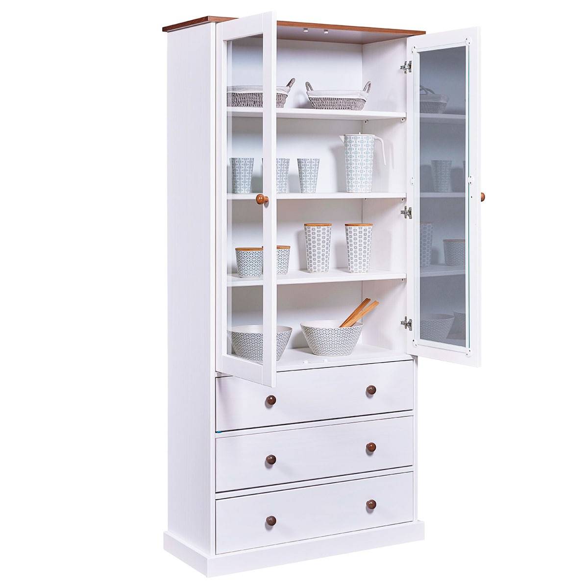 Vitrine 2 Portes 3 Tiroirs en MDF Laqué Blanc - SOCOA - Imagen 6