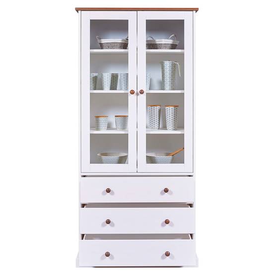 Vitrine 2 Portes 3 Tiroirs en MDF Laqué Blanc - SOCOA - Image 4