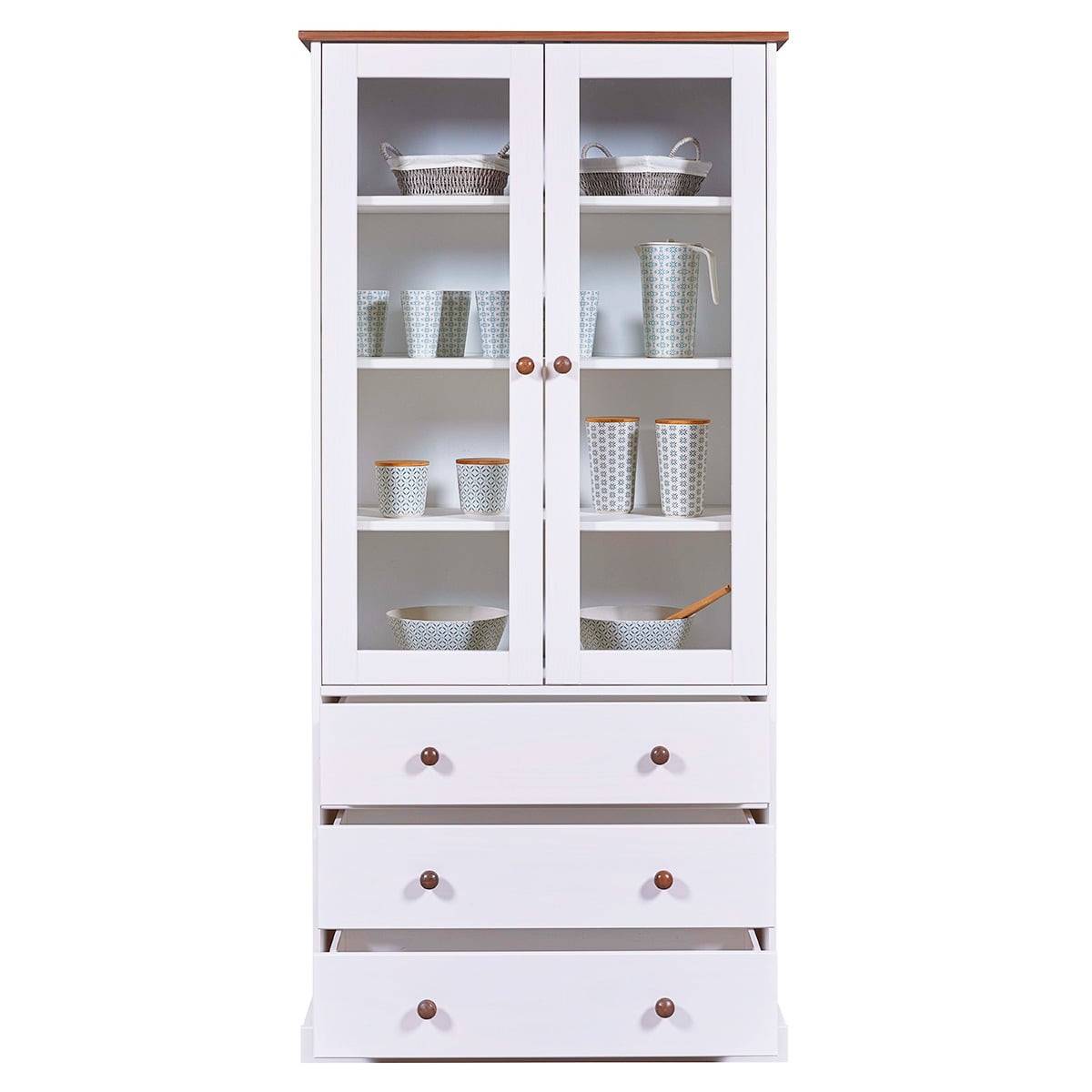 Vitrine 2 Portes 3 Tiroirs en MDF Laqué Blanc - SOCOA - Imagen 4