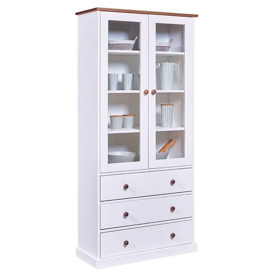 Vitrine 2 Portes 3 Tiroirs en MDF Laqué Blanc - SOCOA - Image 1