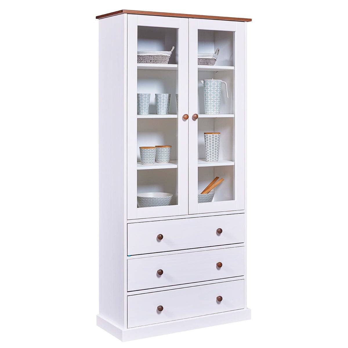 Vitrine 2 Portes 3 Tiroirs en MDF Laqué Blanc - SOCOA - Imagen 1