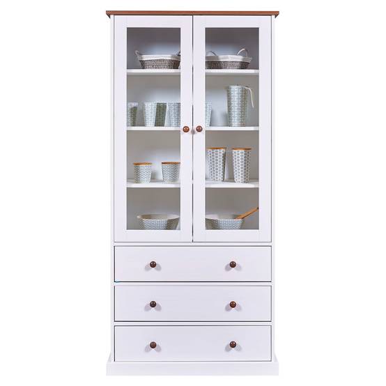 Vitrine 2 Portes 3 Tiroirs en MDF Laqué Blanc - SOCOA - Image 3