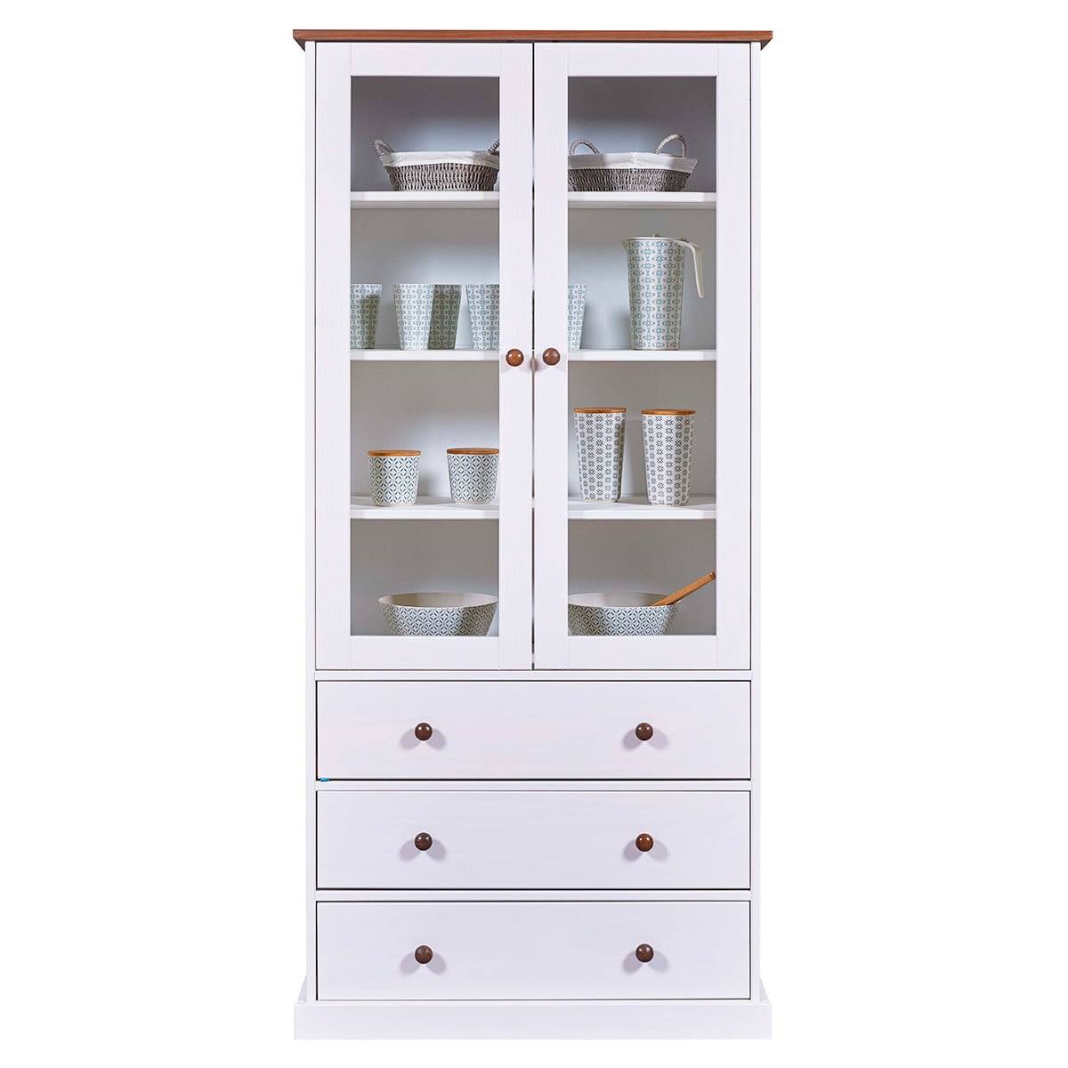 Vitrine 2 Portes 3 Tiroirs en MDF Laqué Blanc - SOCOA - Imagen 3