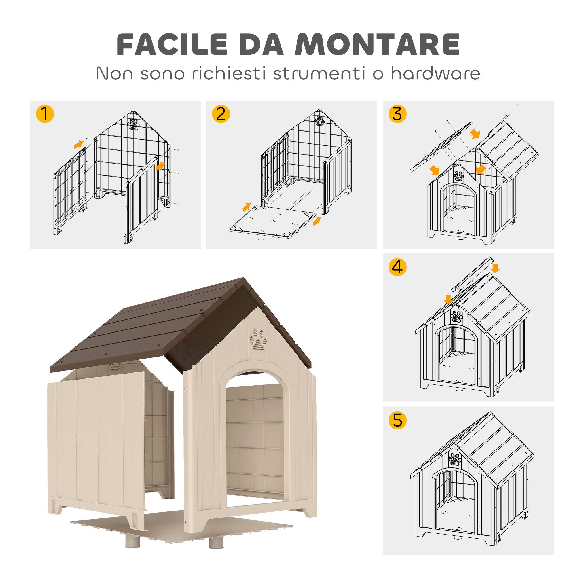 Niche pour chien surélevée toit incliné, aérations, PP, 88x78x89 cm, beige et marron foncé - Image 9
