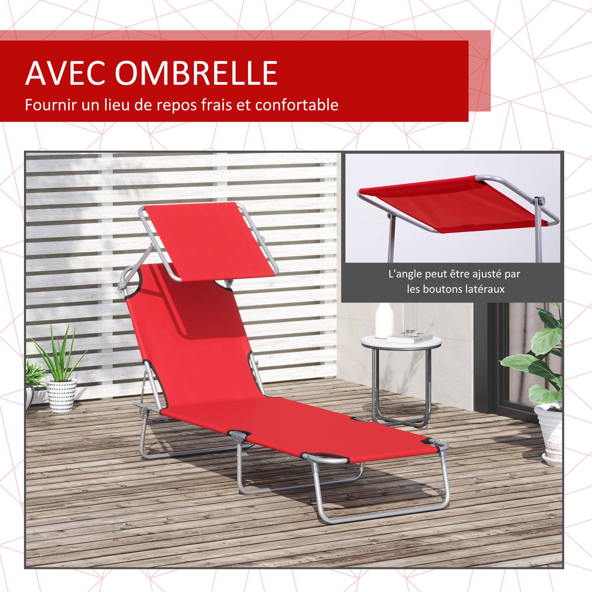 Lot de 2 bain de soleil, chaise longue pliante inclinable - 90x65x112cm Textilène Beige fr75 - Image 7