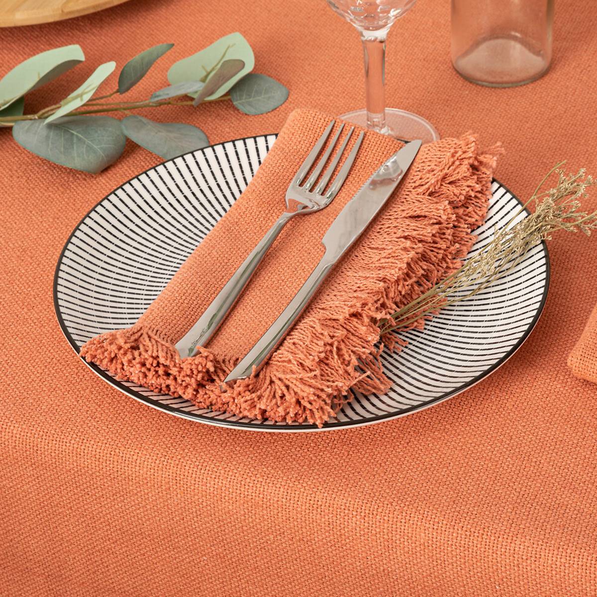 Atmosphera - Lot de 2 serviettes de table "Maha" rose terracotta 40x40cm - Atmosphera Créateur d'intérieur - Imagen 1