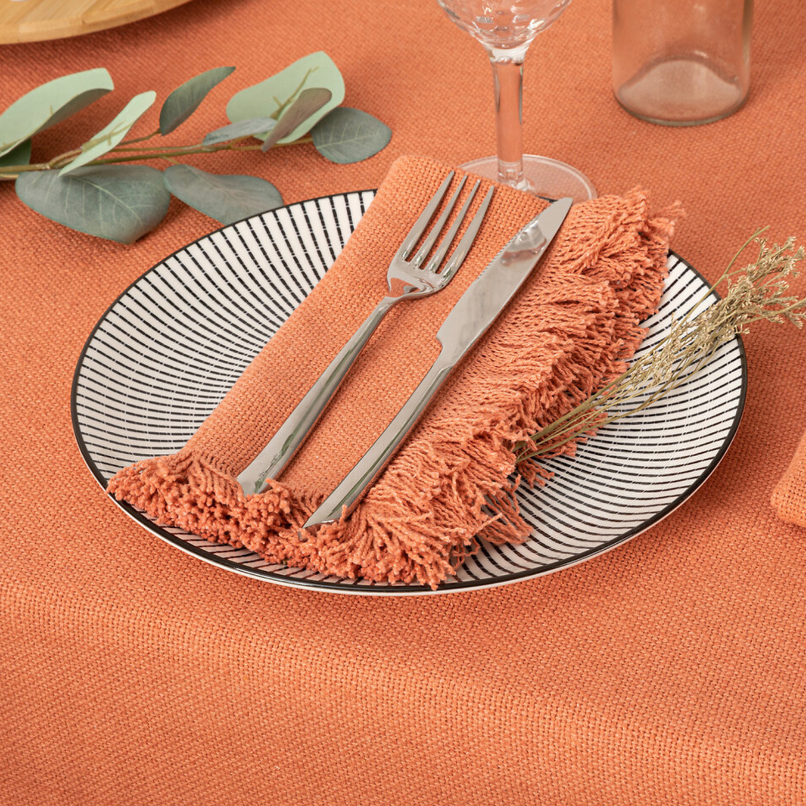 Atmosphera - Lot de 2 serviettes de table "Maha" rose terracotta 40x40cm - Atmosphera Créateur d'intérieur - Imagen 4