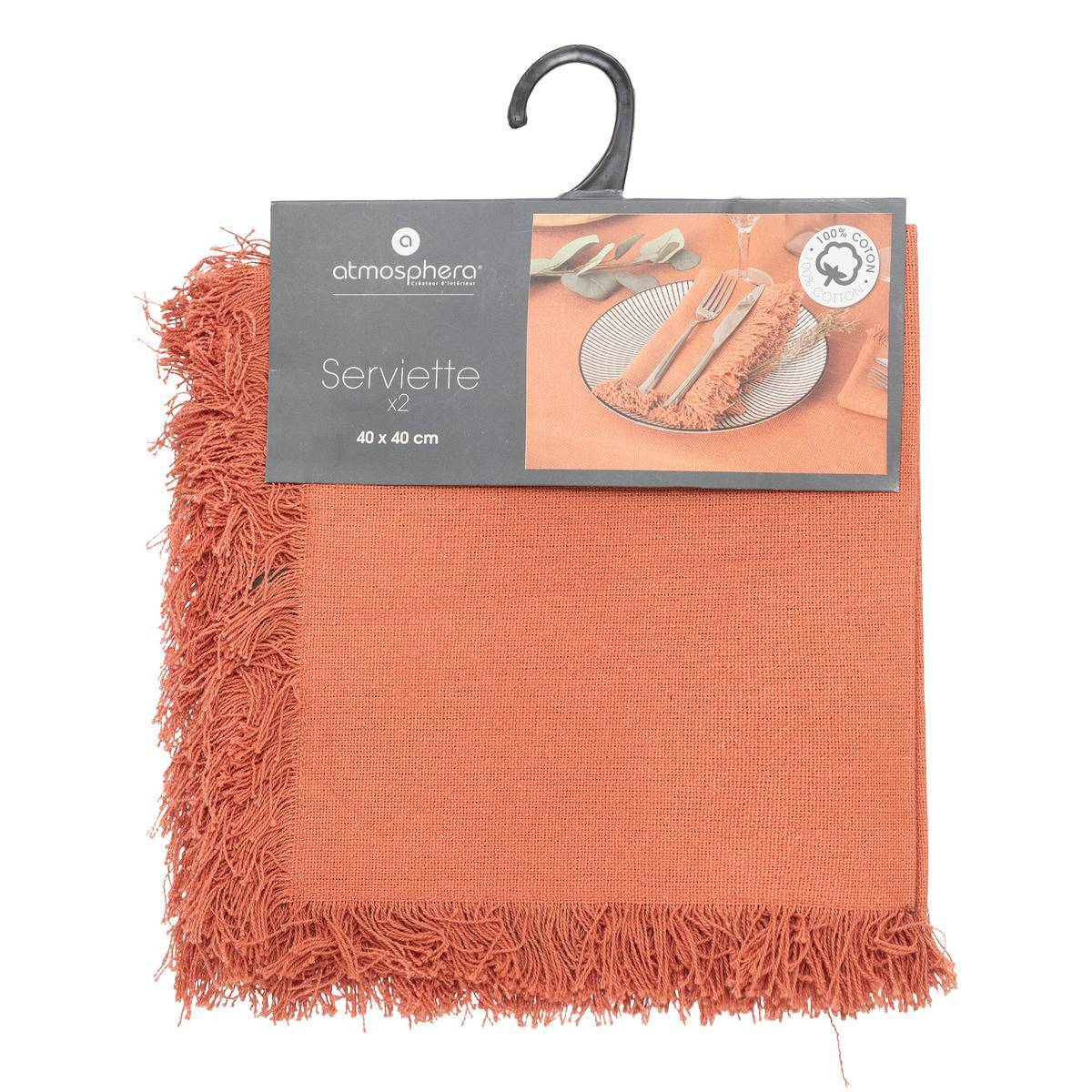 Atmosphera - Lot de 2 serviettes de table "Maha" rose terracotta 40x40cm - Atmosphera Créateur d'intérieur - Imagen 3