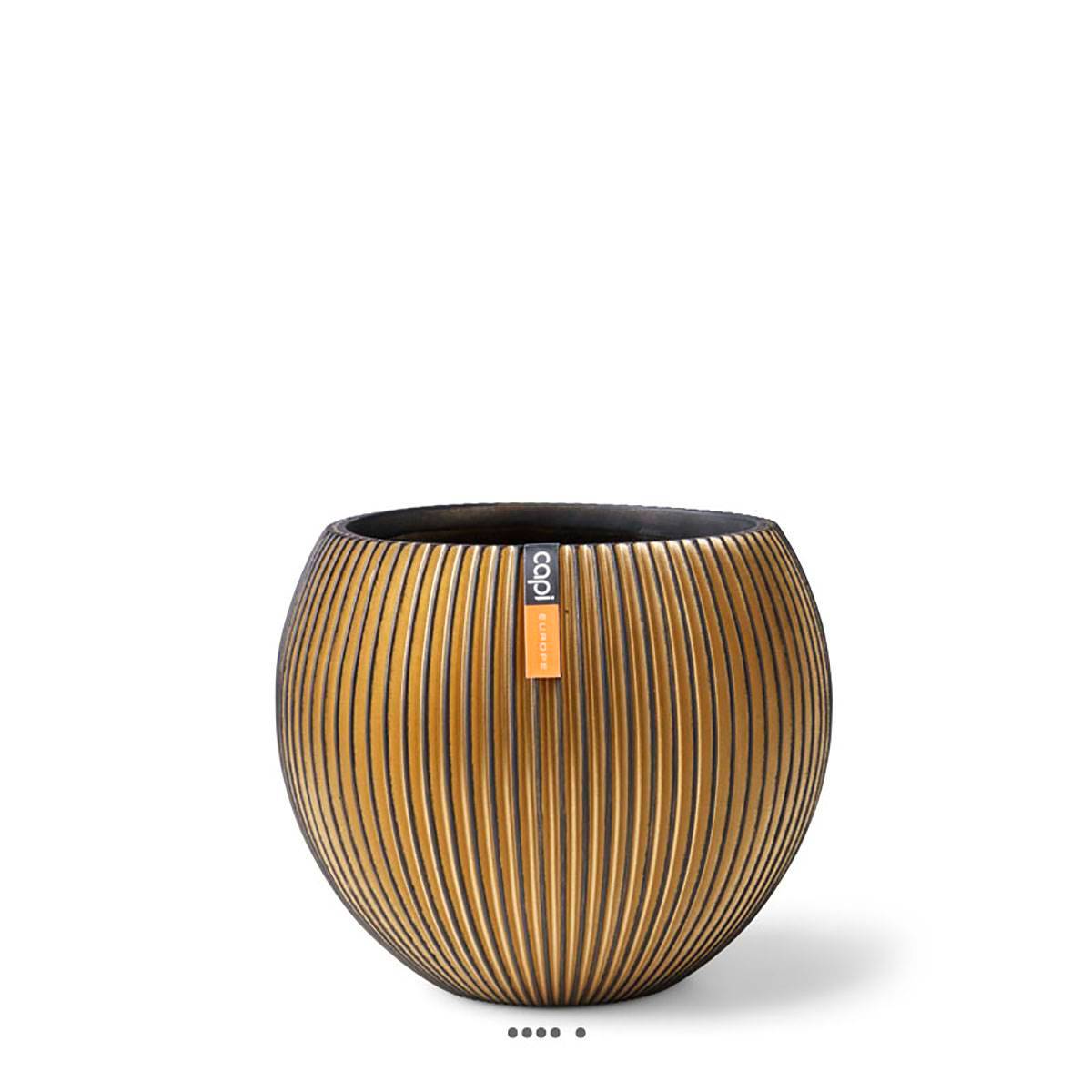 Artificielles - Pot forme boule Groove doré en fibres synthétiques H 33 cm x D 39 cm - Imagen 2