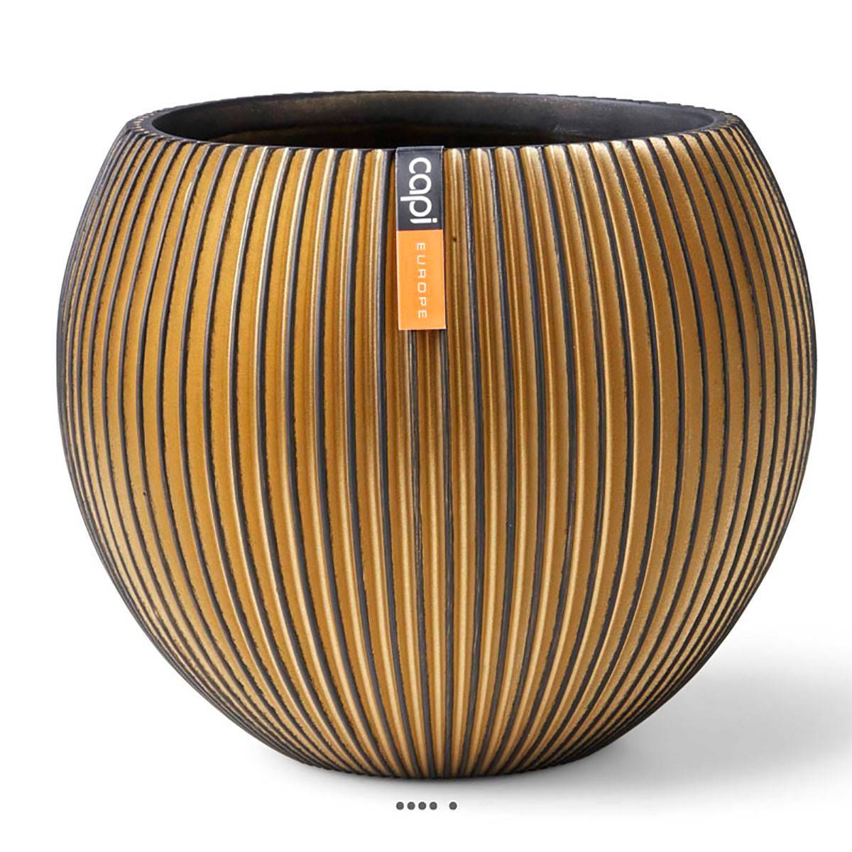 Artificielles - Pot forme boule Groove doré en fibres synthétiques H 33 cm x D 39 cm - Imagen 3