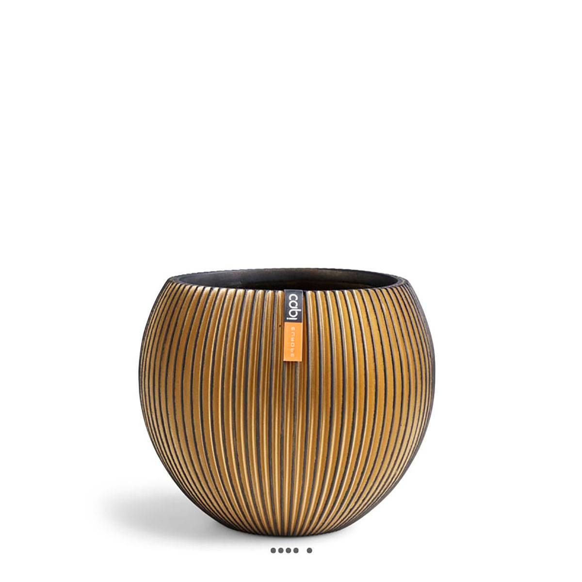 Artificielles - Pot forme boule Groove doré en fibres synthétiques H 33 cm x D 39 cm - Imagen 1