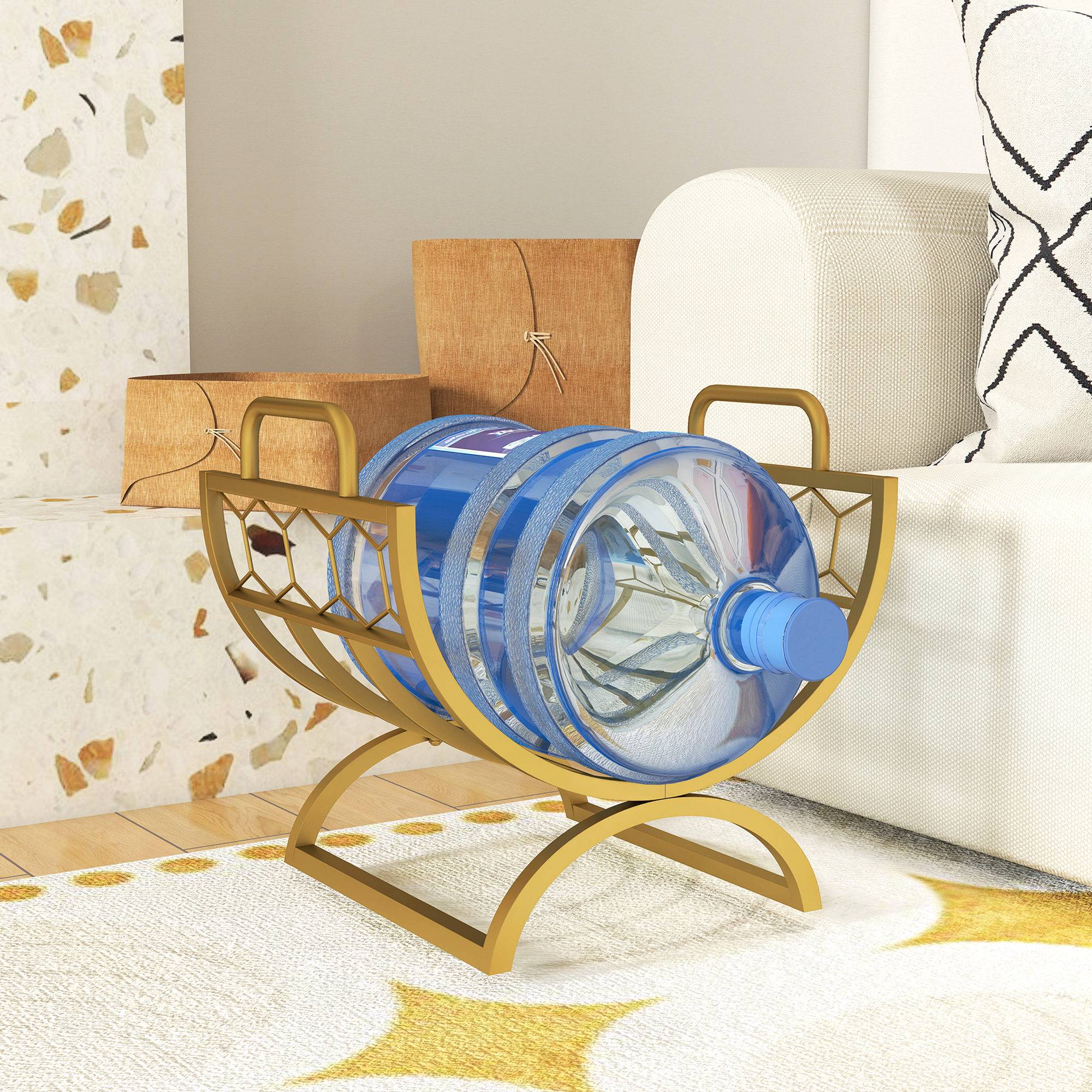 ComfortXL - Porte-bûches métal doré 46 x 36 x 41 cm intérieur cheminée design nid d’abeille compact et décoratif - Image 9