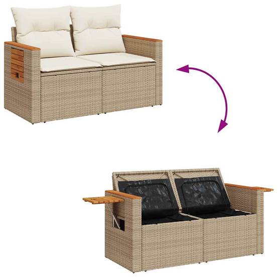 Salon de jardin 8 éléments polyrotin beige avec table ajustable et coffres de rangement intégrés – ComfortXL Outdoor Living - Image 8