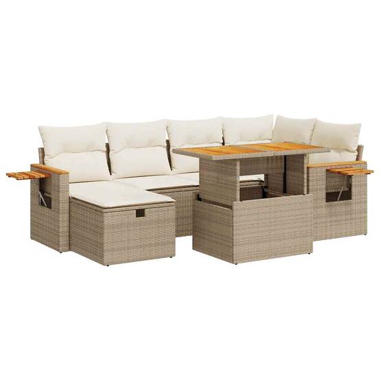 Salon de jardin 8 éléments polyrotin beige avec table ajustable et coffres de rangement intégrés – ComfortXL Outdoor Living - Image 2