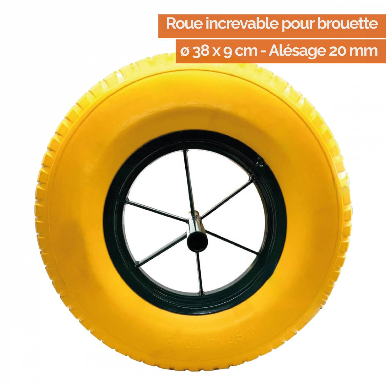 Linxor - Roue increvable pour brouette 38 x 9 cm - Axe 20 mm - Linxor - Imagen 2