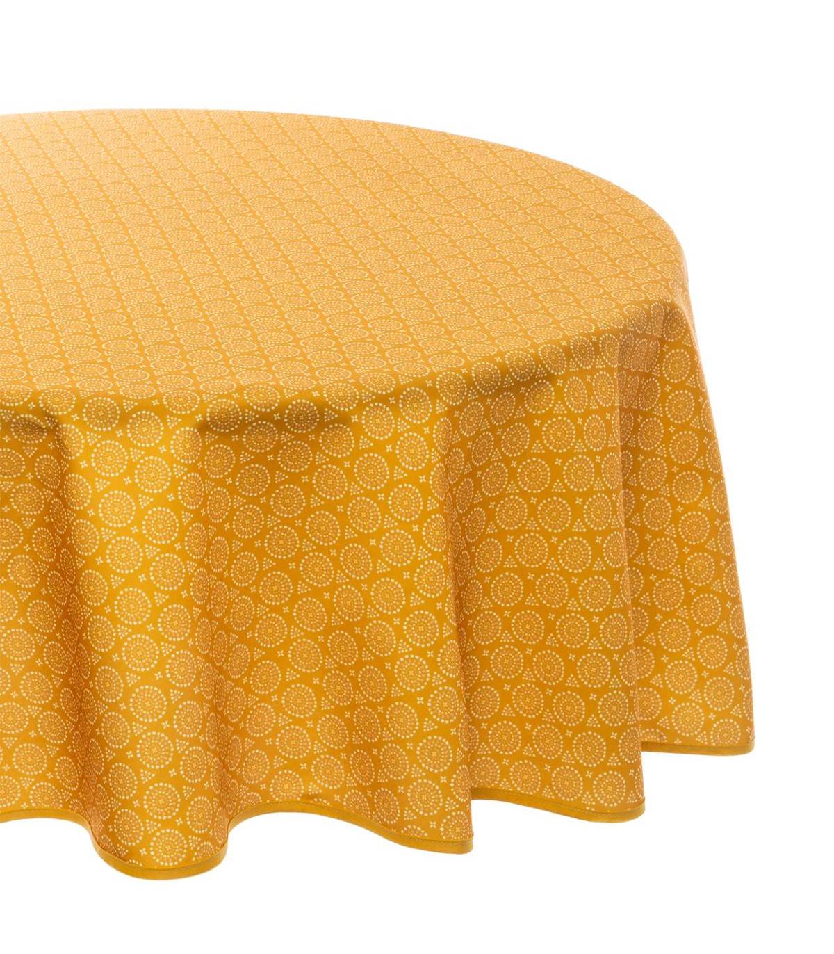 Nappe ronde anti-taches Jaune Ocre imprimé Ethnique D 180 cm - Imagen 1