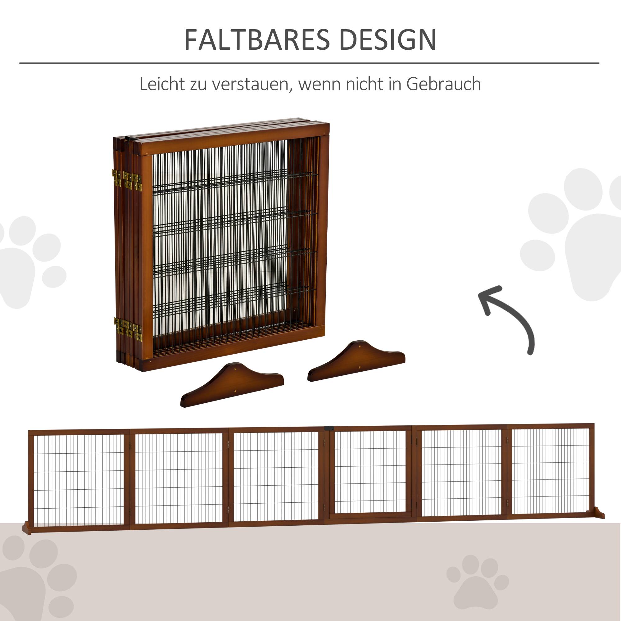 Barrière pour chien, pliable, pin, 432 x 36 x 70 cm, café - Image 8