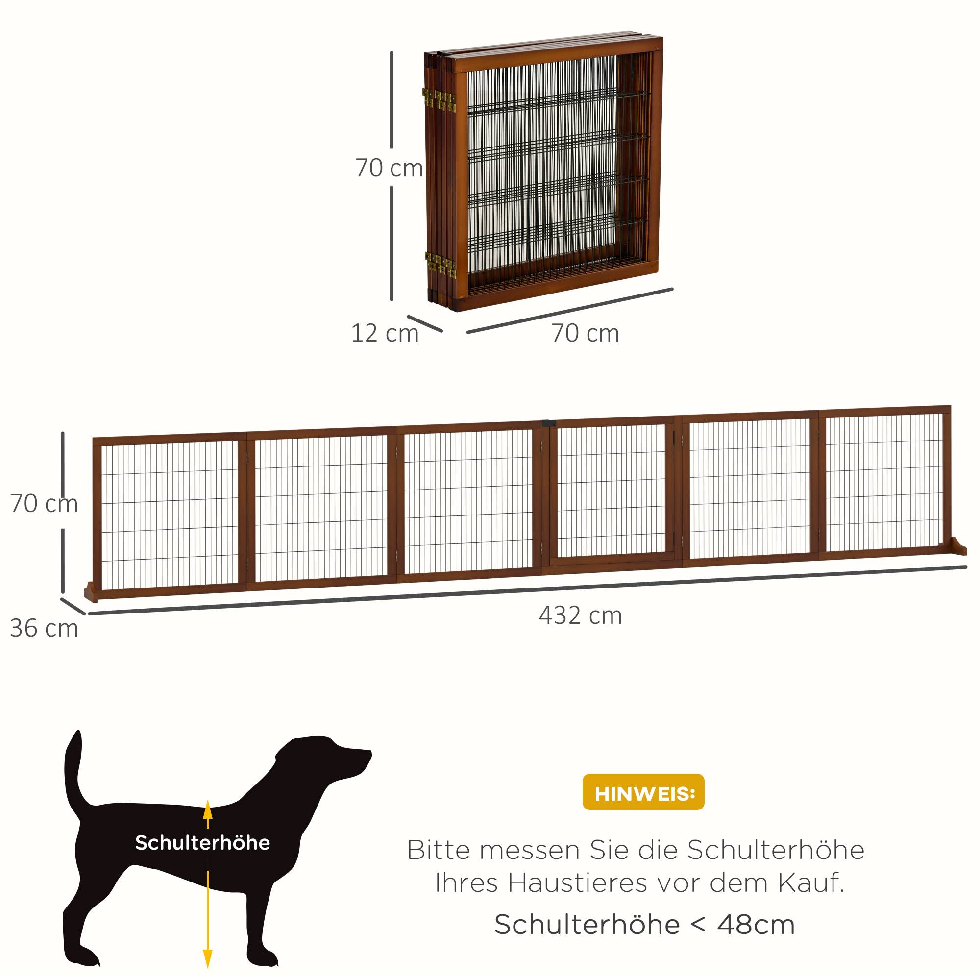 Barrière pour chien, pliable, pin, 432 x 36 x 70 cm, café - Image 5