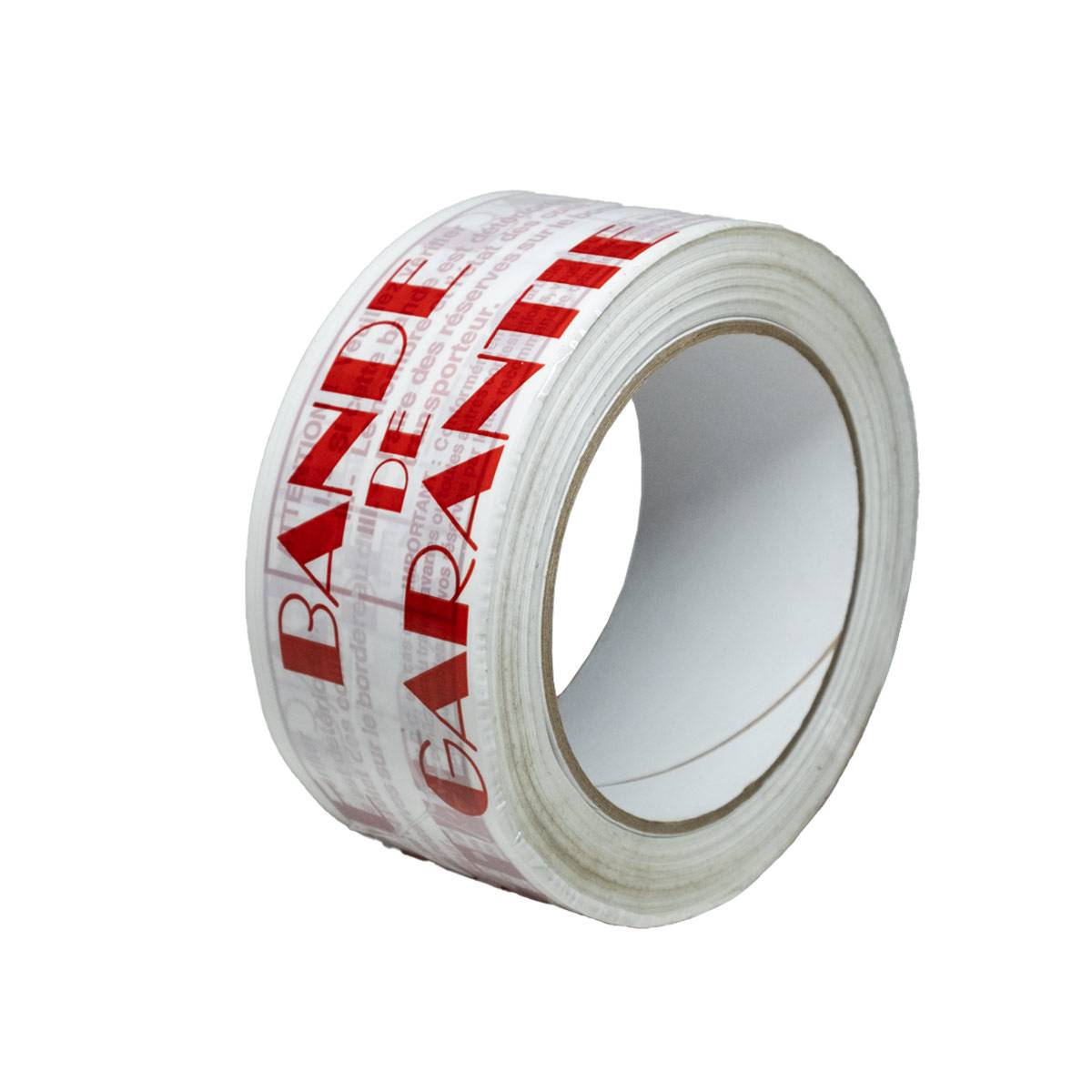 Ruban adhésif d'emballage 28µ blanc imprimé "BANDE DE GARANTIE" en rouge - rouleau adhésif d'expédition 50 mm x 100 m TECPLAST - Imagen 1