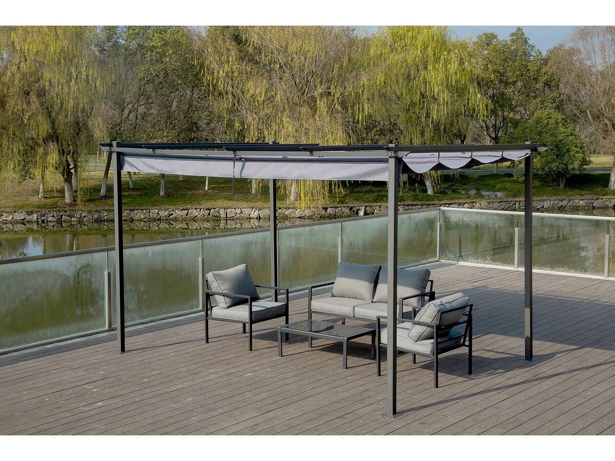 Pergola En Métal Avec Toit Rétractable - 3 X 4 M - Gris Anthracite -habitat Et Jardin - Imagen 2