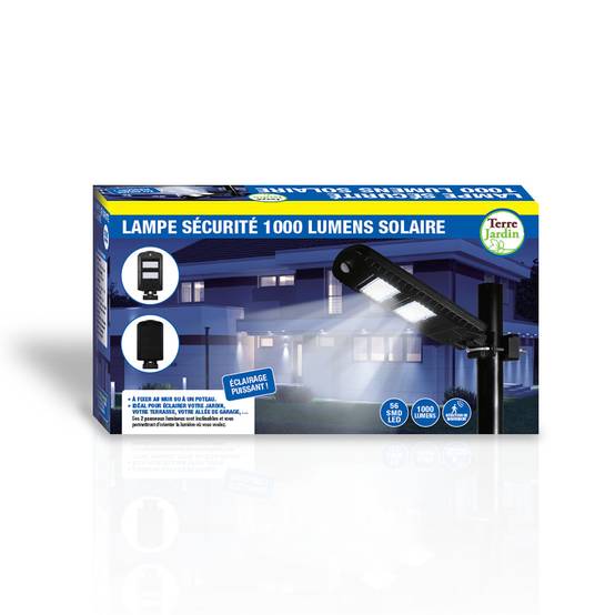 Lampe radar solaire 1000 lumens 39,5 cm – Double panneau orientable, détecteur de mouvement, éclairage 90 m² - TERRE JARDIN - Image 4