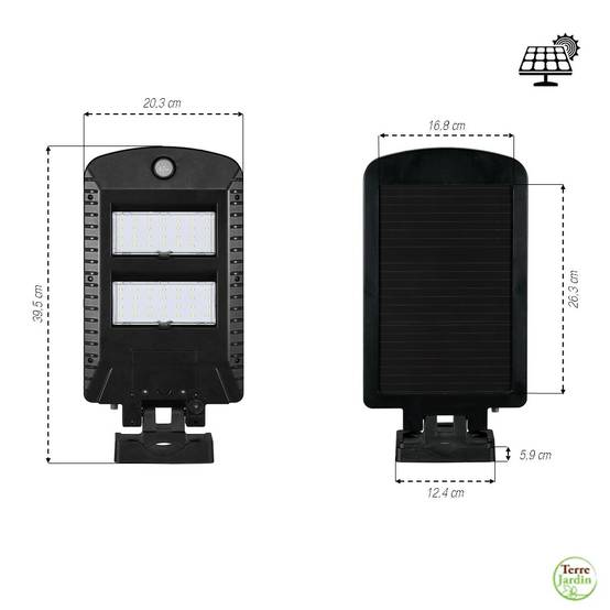 Lampe radar solaire 1000 lumens 39,5 cm – Double panneau orientable, détecteur de mouvement, éclairage 90 m² - TERRE JARDIN - Image 3