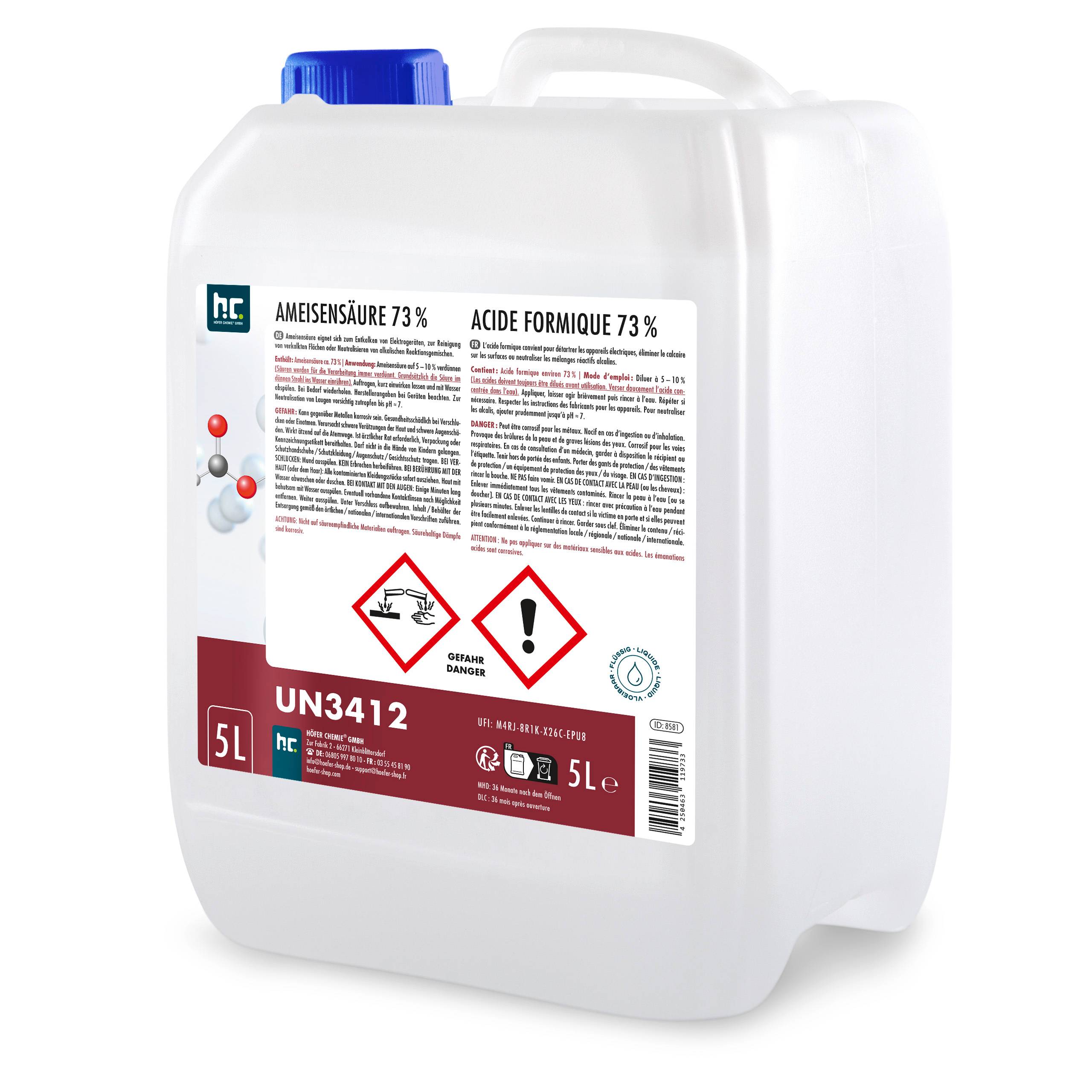 Acide formique 73% Höfer Chemie® de qualité technique en bidon de 5 L x 1 - Image 1