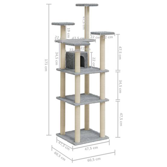 Vidaxl - Arbre à chat avec griffoirs en sisal Gris clair 171 cm vidaXL 171486 - Imagen 3