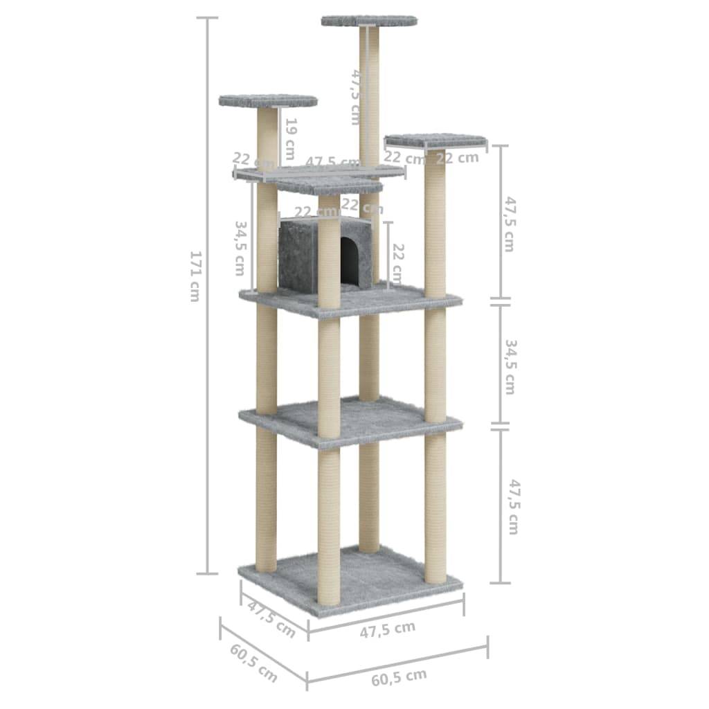 Vidaxl - Arbre à chat avec griffoirs en sisal Gris clair 171 cm vidaXL 171486 - Imagen 3