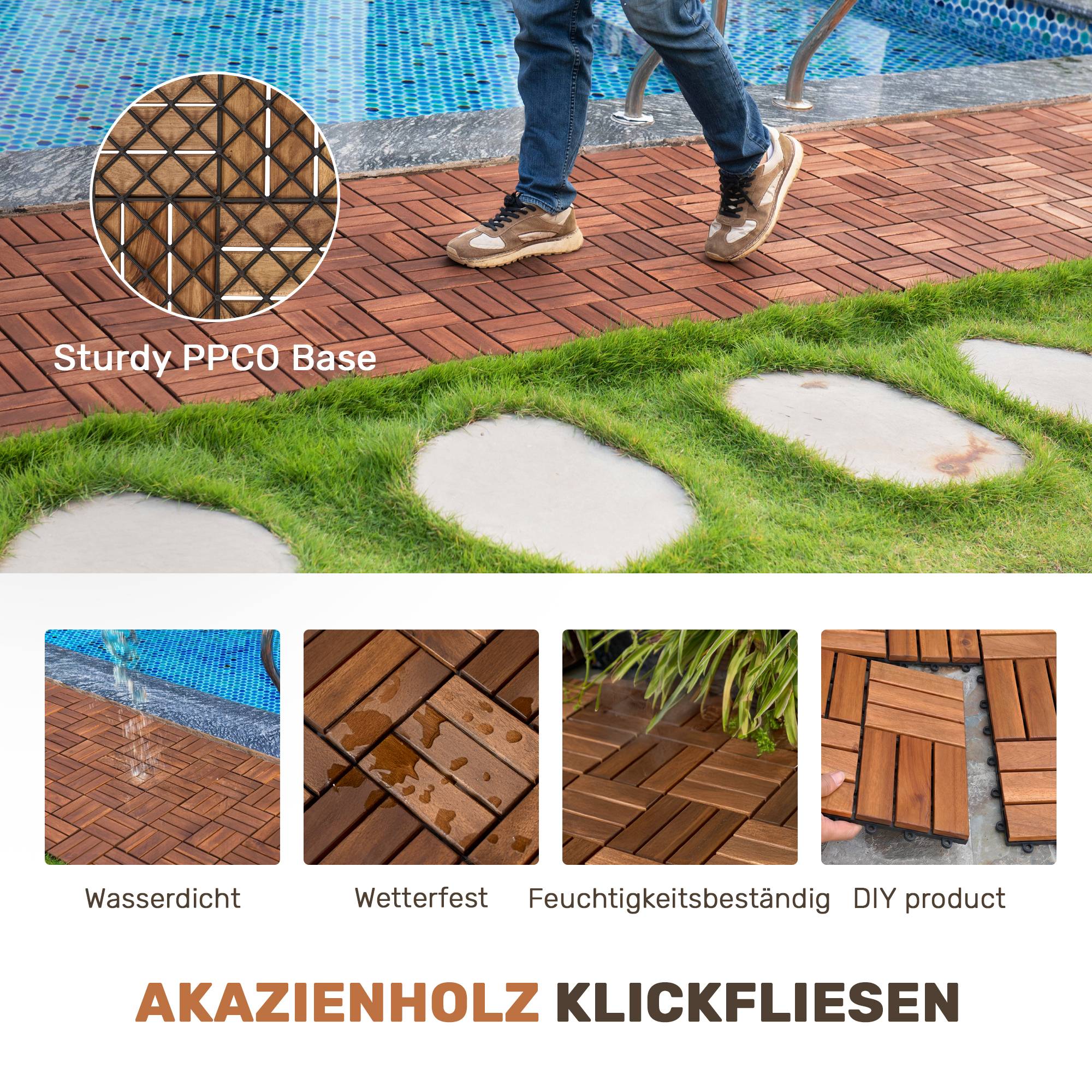 ComfortXL - Dalles terrasse clipsables Bois acacia Jardin Balcon Imperméable 30x30cm Marron 22pcs - ComfortXL Outdoor Living - Image 6