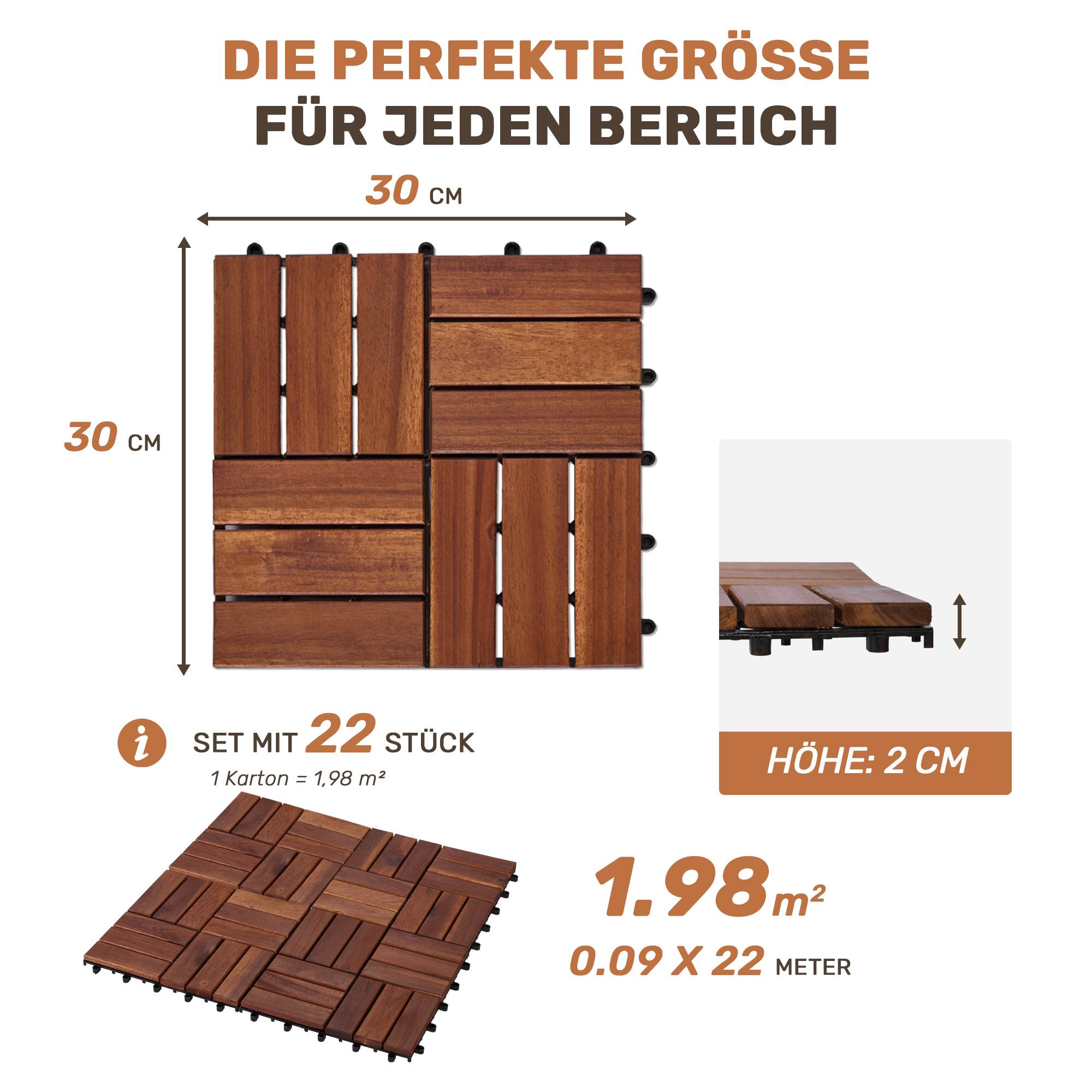 ComfortXL - Dalles terrasse clipsables Bois acacia Jardin Balcon Imperméable 30x30cm Marron 22pcs - ComfortXL Outdoor Living - Image 2