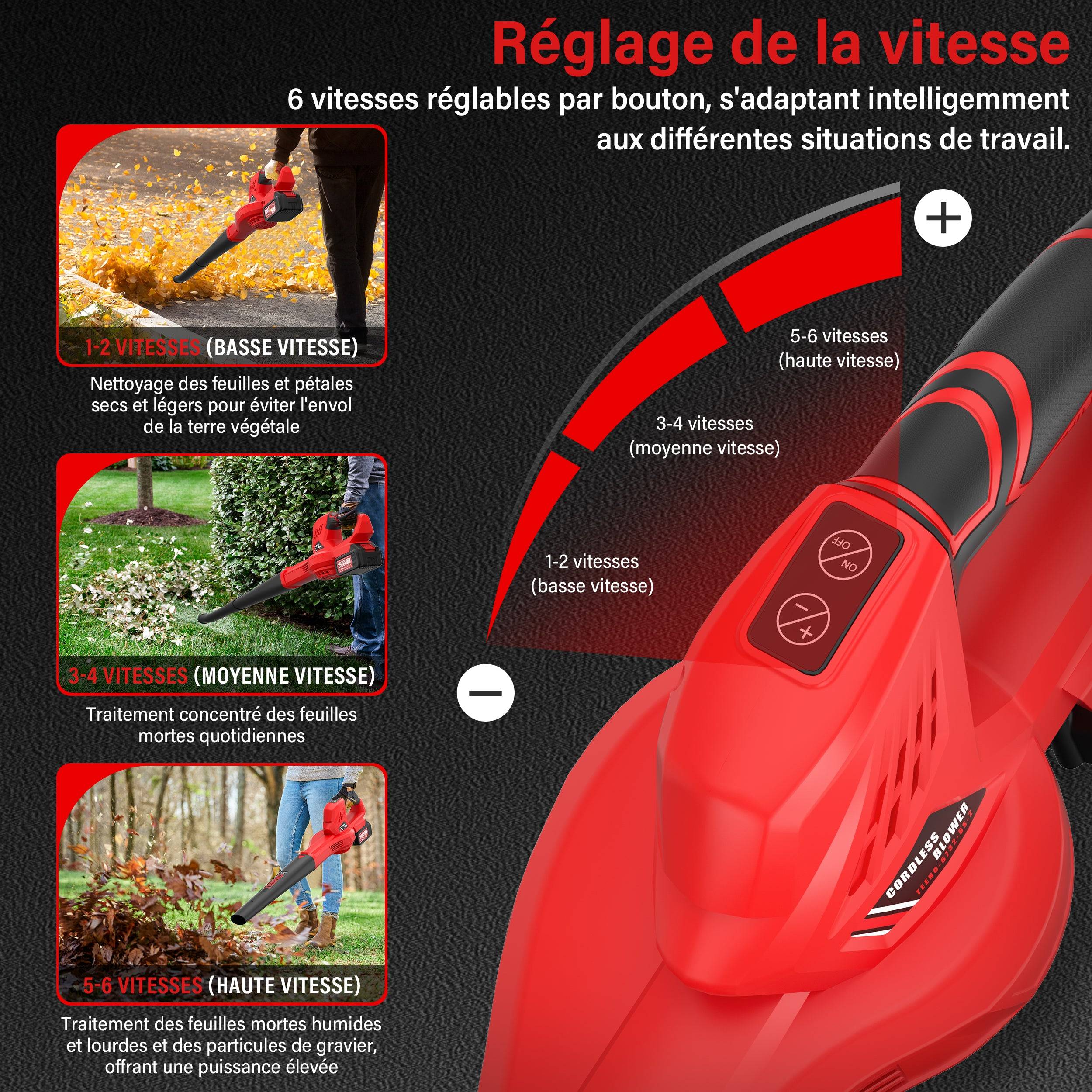 Souffleur à feuilles sans fil, 21V, 2 batteries 4,0 Ah, vitesse de rotation 15 000 tr/min, chargeur rapide inclu - Image 2