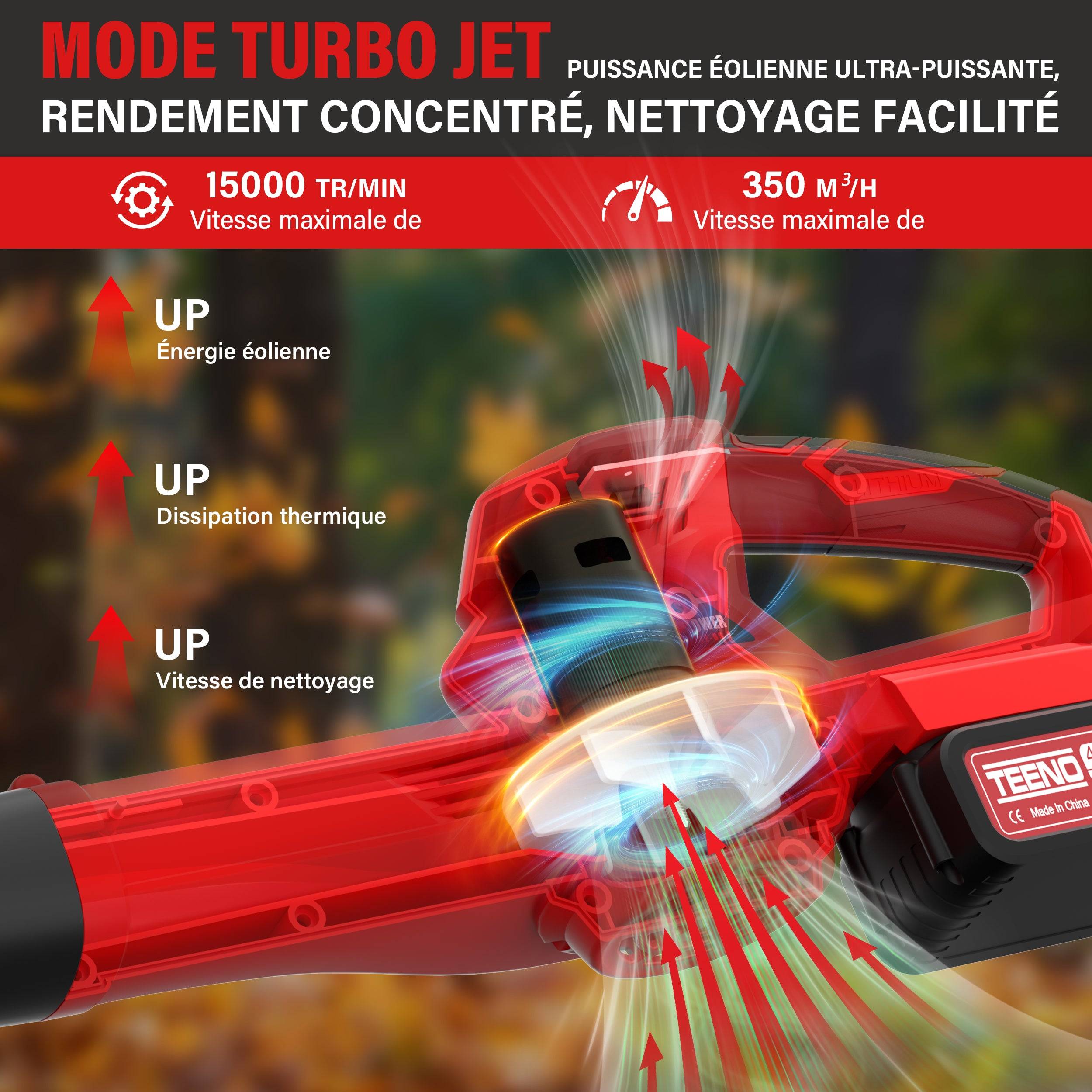 Souffleur à feuilles sans fil, 21V, 2 batteries 4,0 Ah, vitesse de rotation 15 000 tr/min, chargeur rapide inclu - Image 3