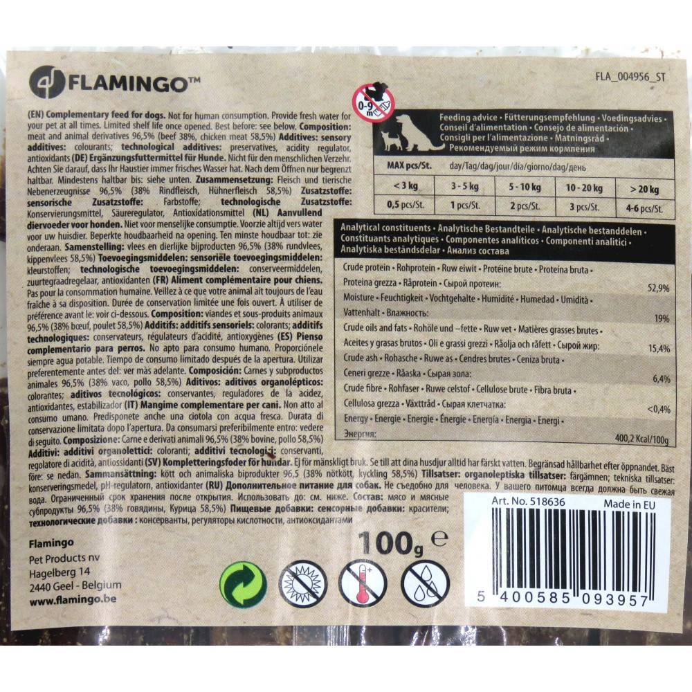 Flamingo - Friandise naturel au bœuf, bandes de 11 cm 100 g pour chien - Imagen 4