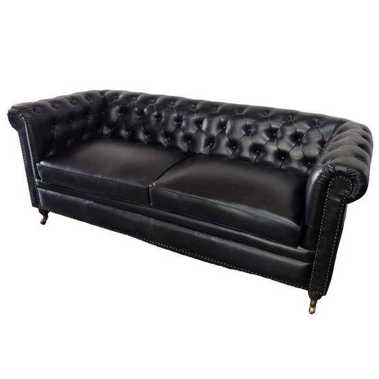 La Grande Prairie - Canapé chesterfield cuir noir 3 places 190x77x80cm - Image 4