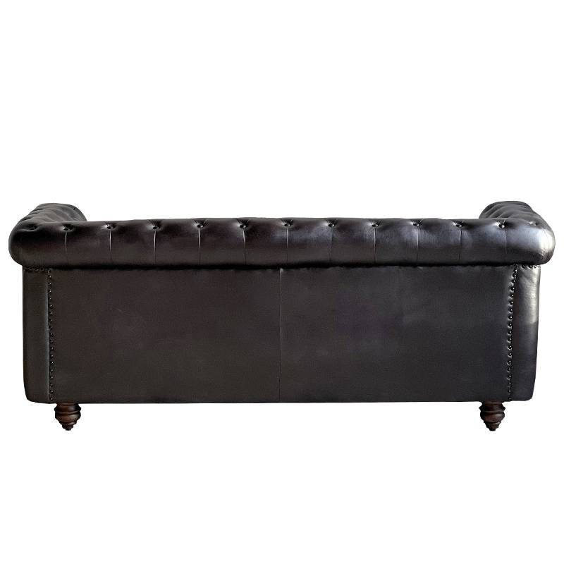 La Grande Prairie - Canapé chesterfield cuir noir 3 places 190x77x80cm - Image 3