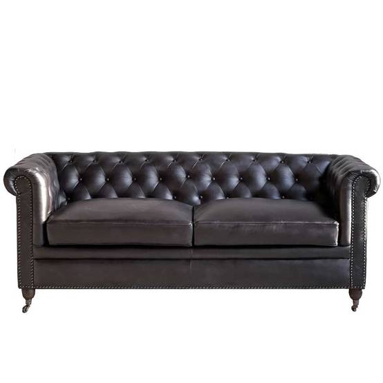 La Grande Prairie - Canapé chesterfield cuir noir 3 places 190x77x80cm - Image 2