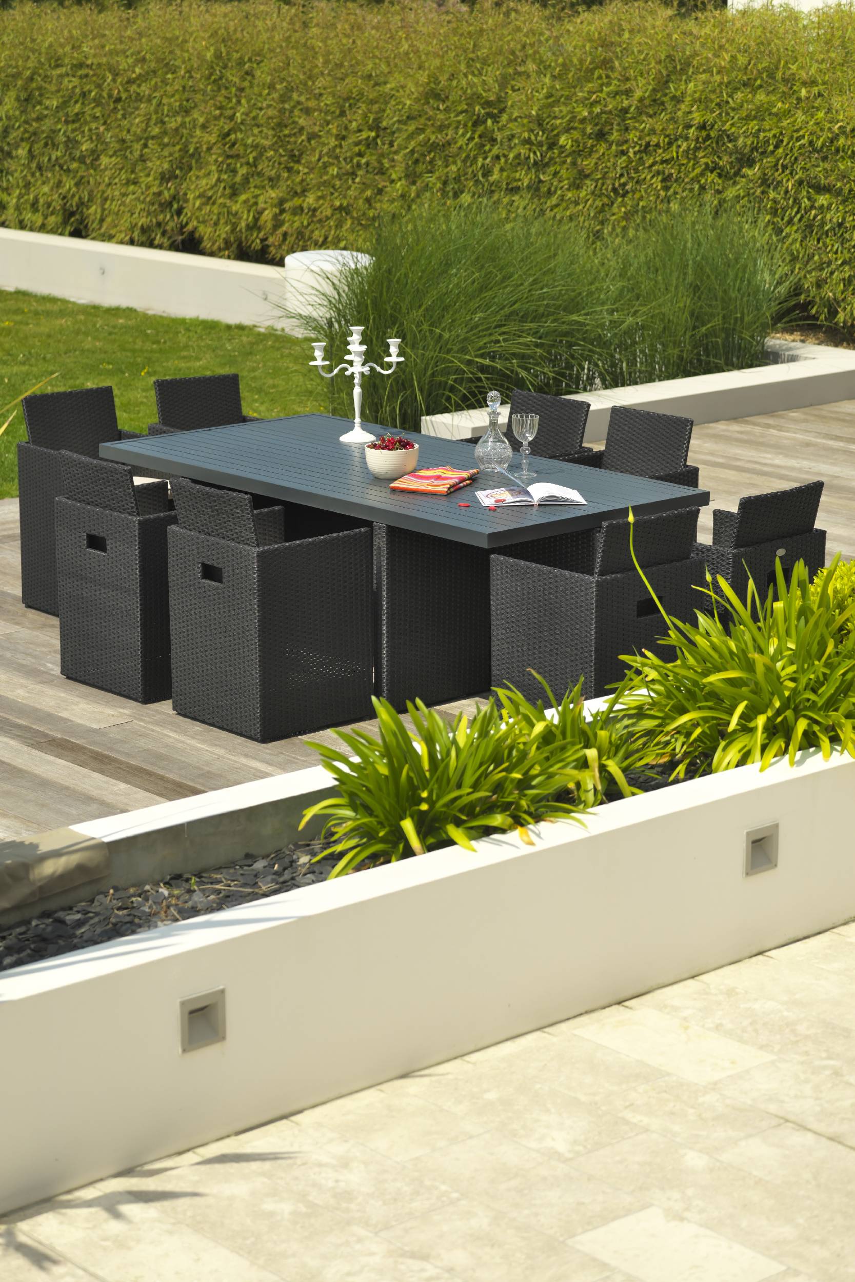 Dcb Garden - Ensemble repas encastrable 8 places résine tresséee - Noir - PVC-8-ALU - Imagen 8