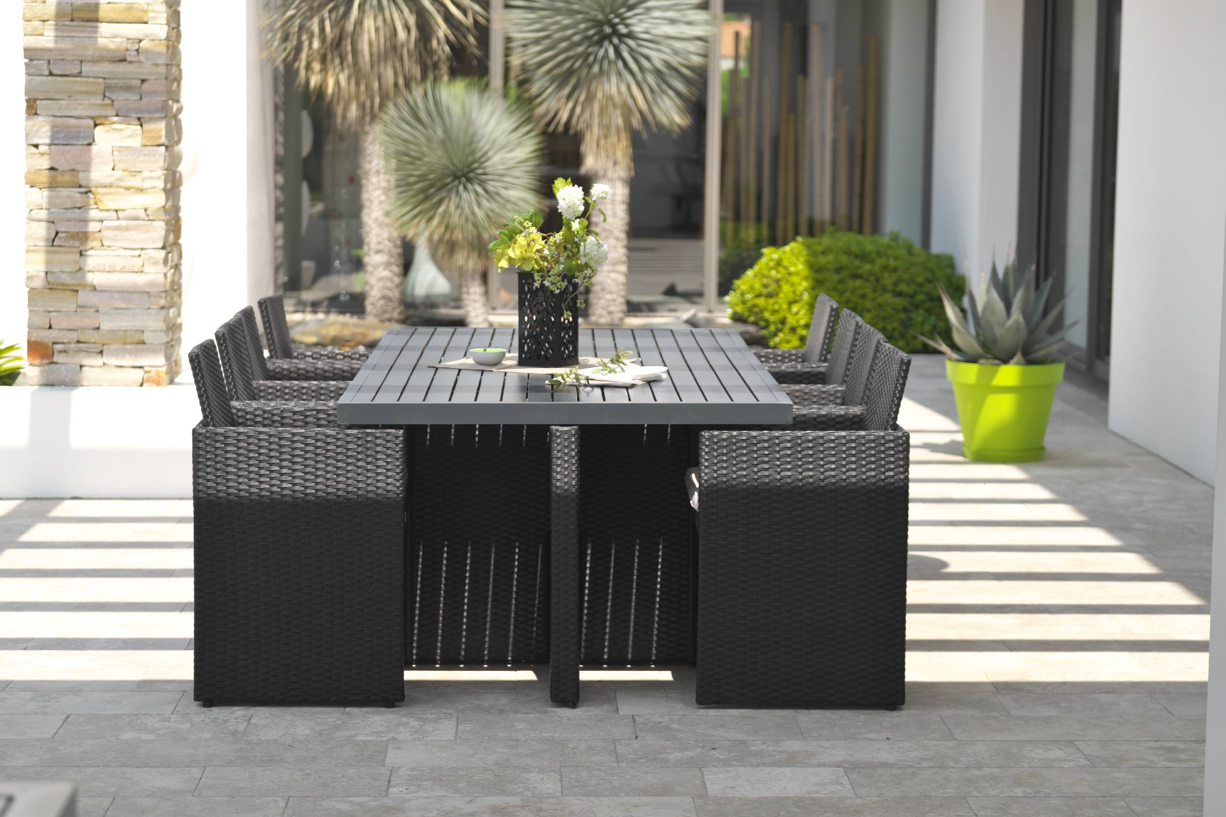 Dcb Garden - Ensemble repas encastrable 8 places résine tresséee - Noir - PVC-8-ALU - Imagen 6