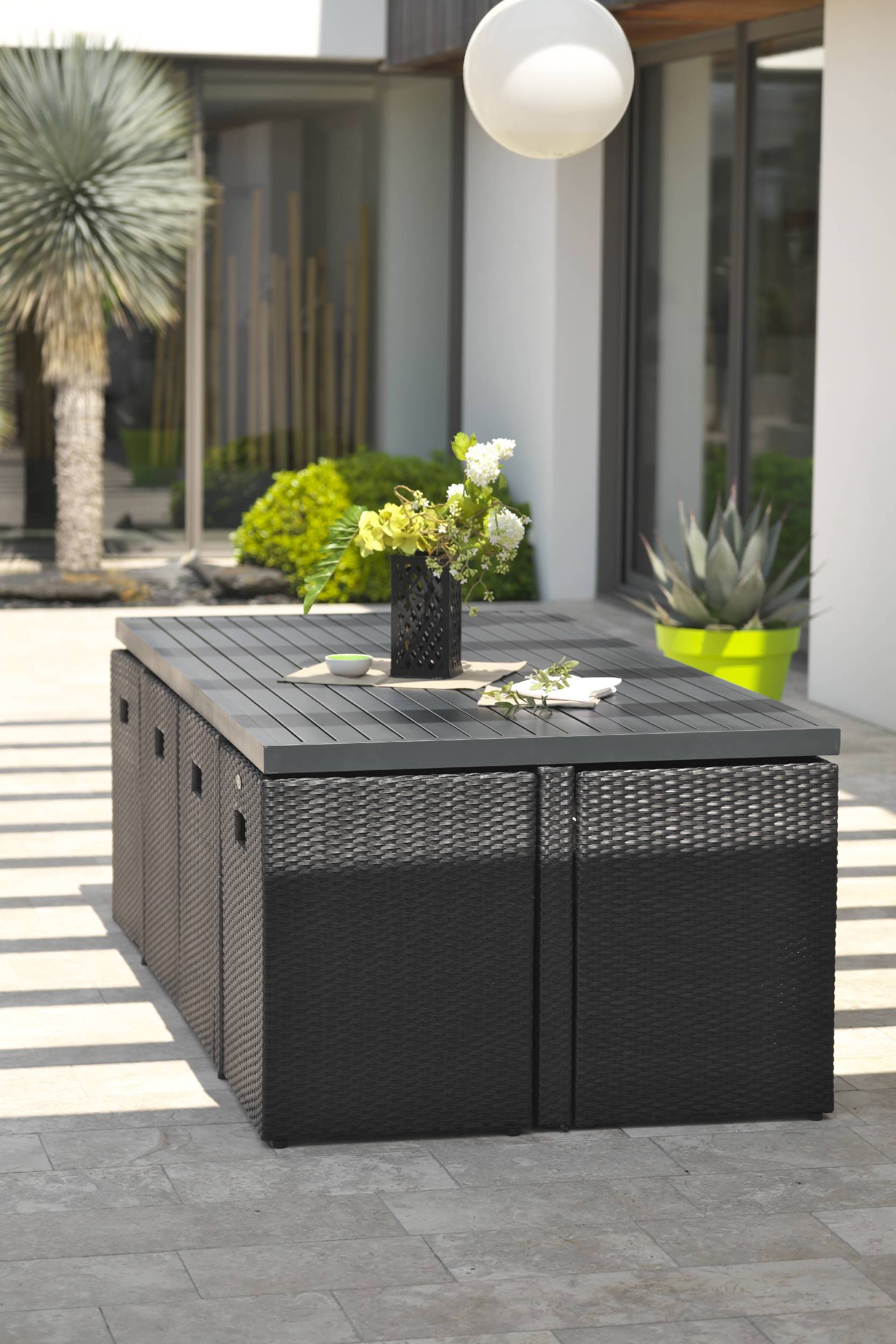 Dcb Garden - Ensemble repas encastrable 8 places résine tresséee - Noir - PVC-8-ALU - Imagen 10