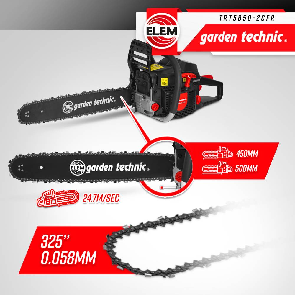Elem Garden Technic - Tronçonneuse thermique 58CC - guide 50cm livrée avec 2 chaînes - Elem Garden - Image 3