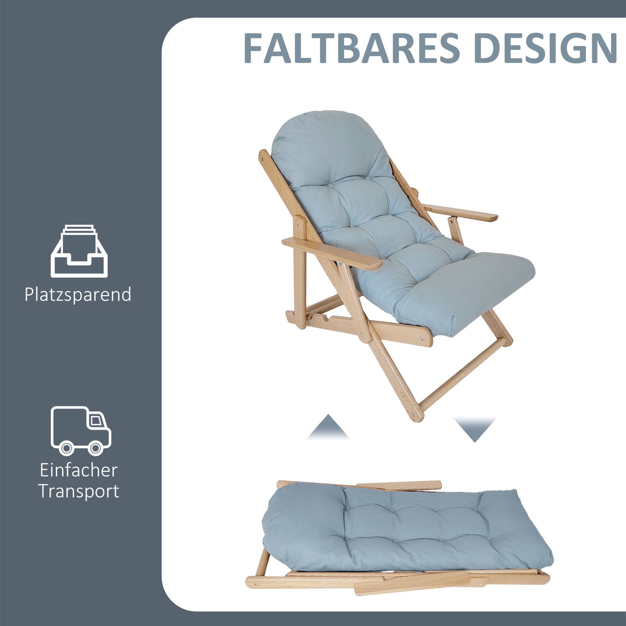 Fauteuil d'appoint inclinable, dossier réglable, structure en hêtre, jusqu'à 120 kg, gris clair - Image 7
