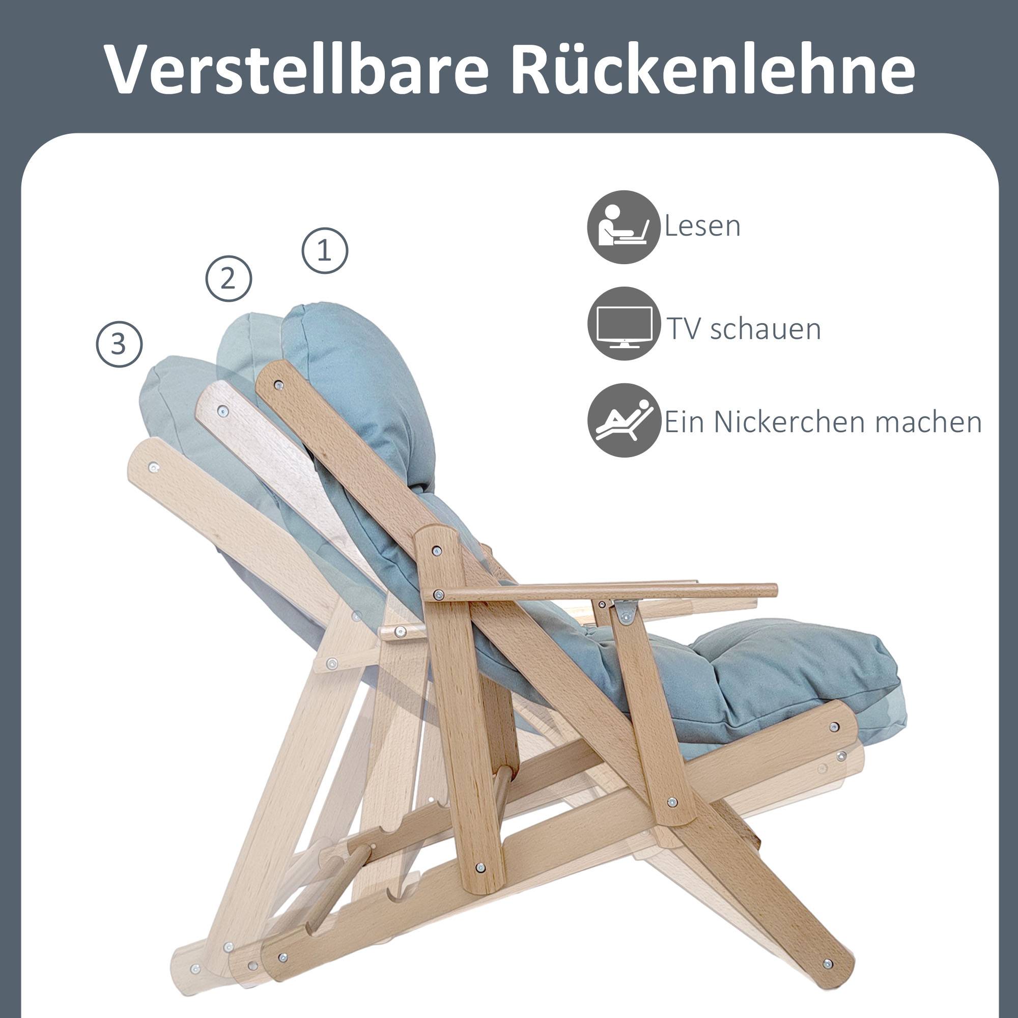 Fauteuil d'appoint inclinable, dossier réglable, structure en hêtre, jusqu'à 120 kg, gris clair - Image 5