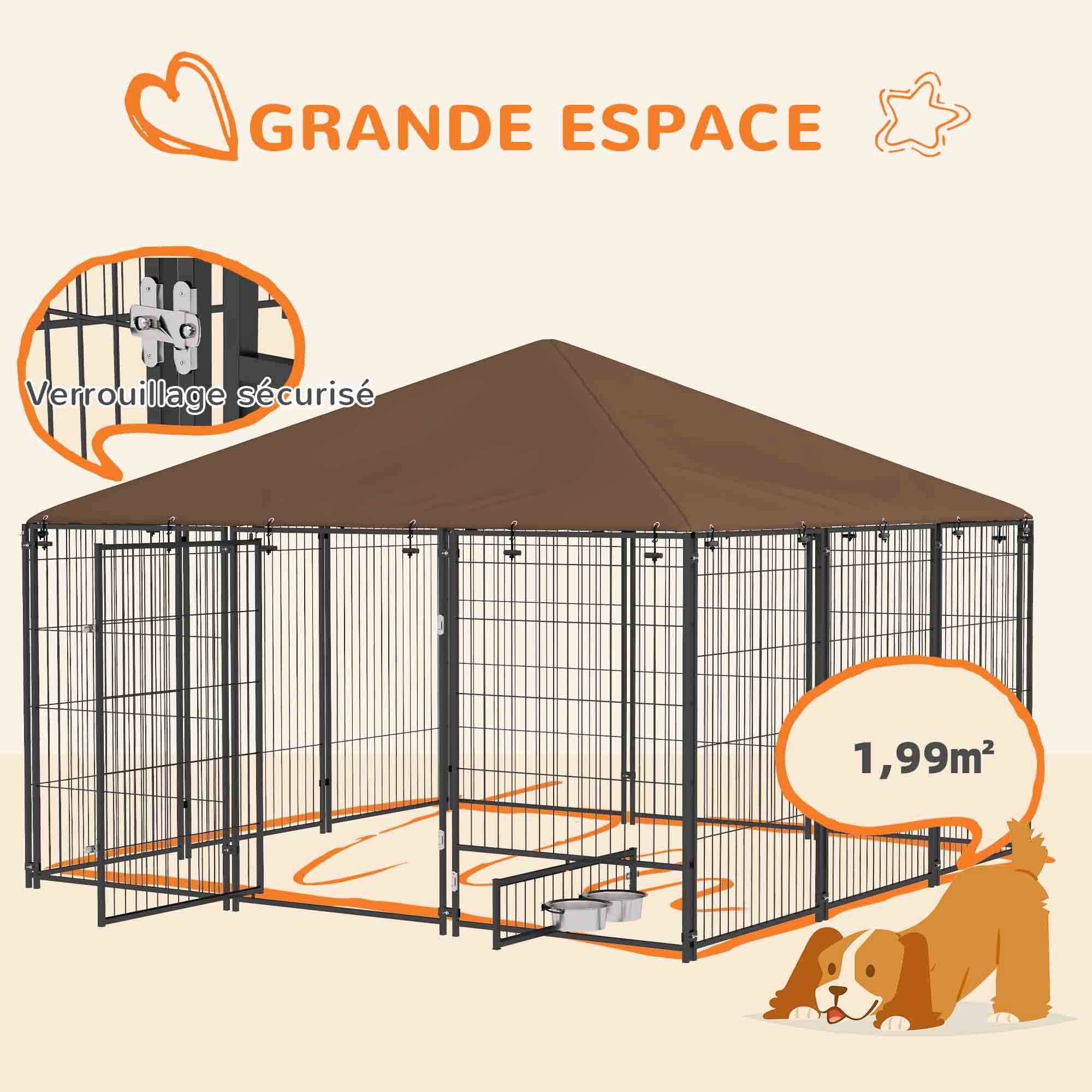 Chenil pour chien acier tissu extérieur abri avec toit étanche 211x211x151cm café - ComfortXL Outdoor Living - Image 10