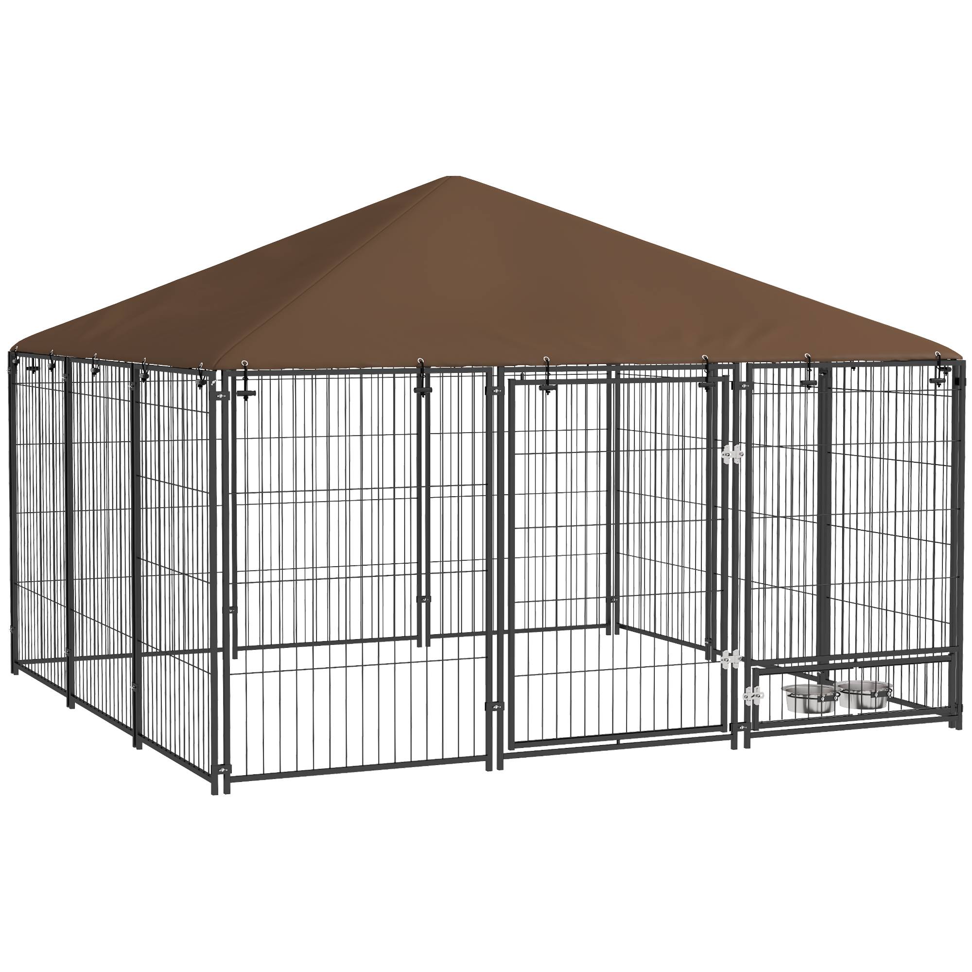 Chenil pour chien acier tissu extérieur abri avec toit étanche 211x211x151cm café - ComfortXL Outdoor Living - Image 1